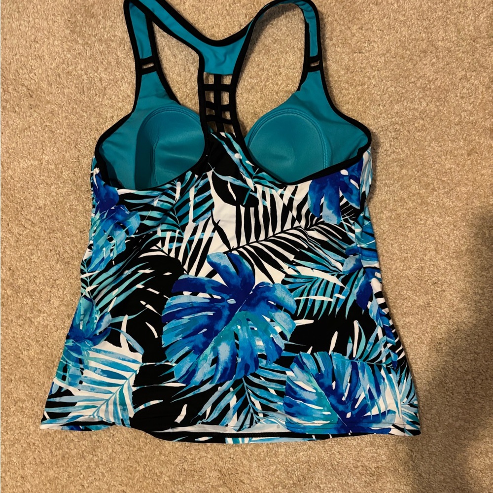 Tropical Blue and Black Women's Tankini Swim Top - Picture 3 of 7